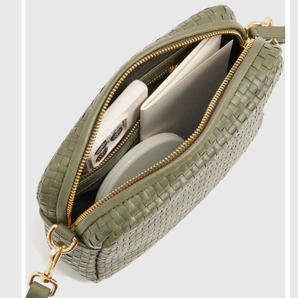 Quince Olive Green Leather Woven Crossbody Bag - Picture 3 of 6